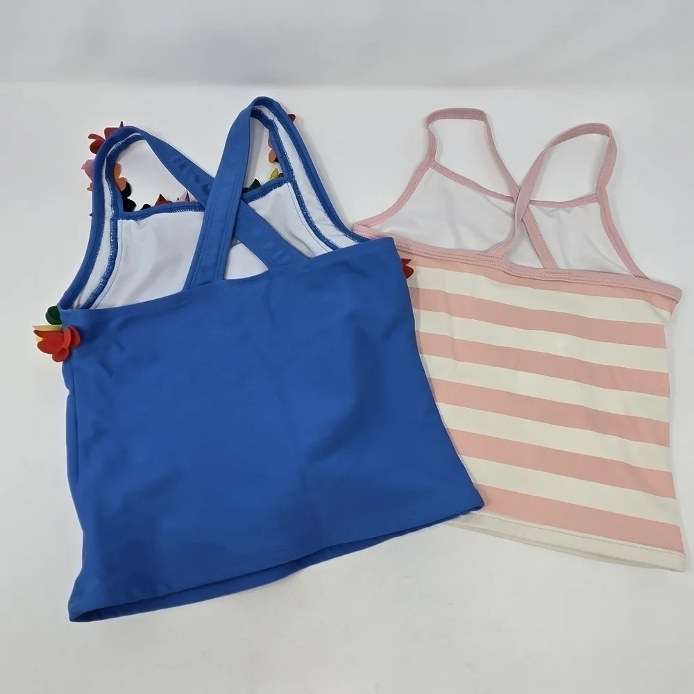 HANNA ANDERSSON LOT OF 2 BATHING SUIT TOPS TANKINI SWIM PINK STRIPE BLUE GIRLS 8
